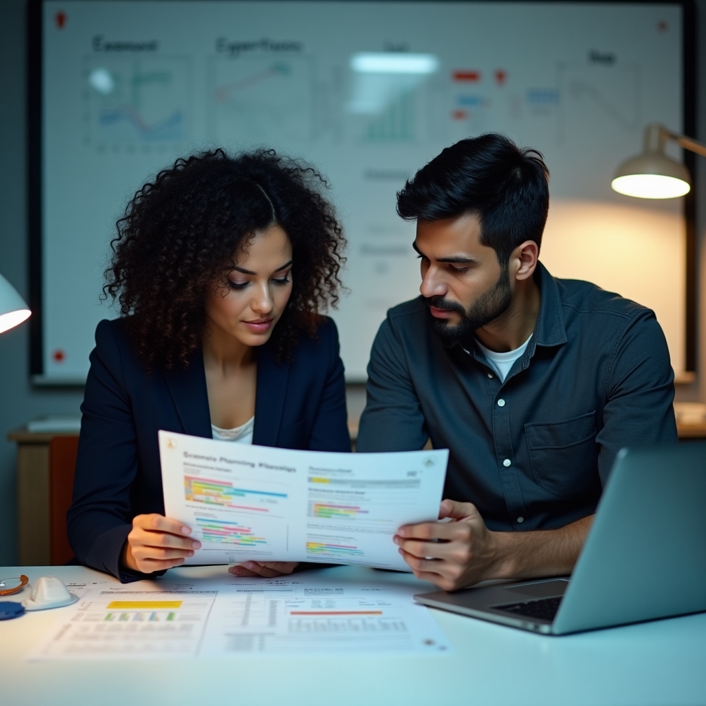 Financial planning session with scenario analysis tools for social enterprises