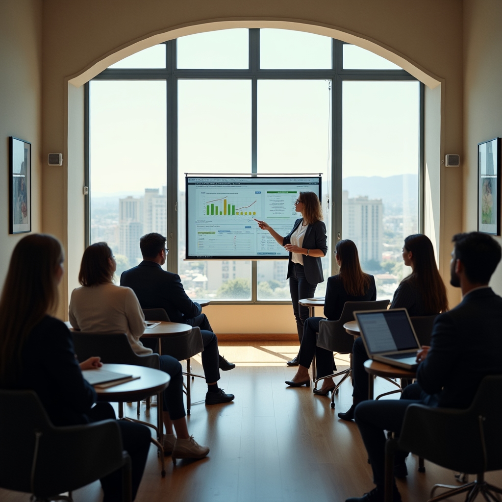 Group of social entrepreneurs in a collaborative financial learning environment