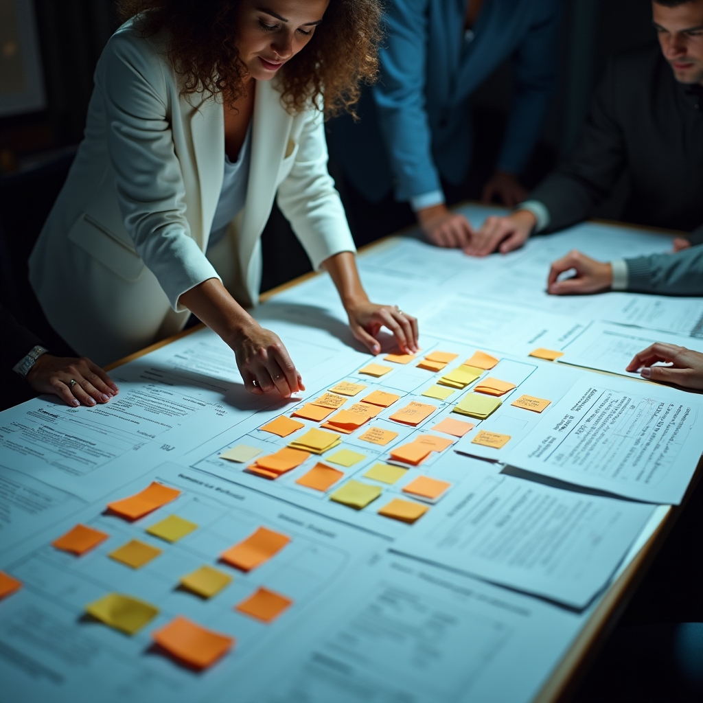 Financial framework building session showing indicator selection and scenario planning tools for impact organizations